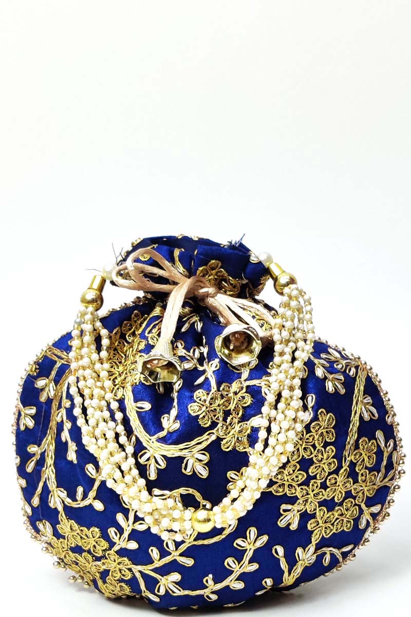 Royal Blue Colour beautiful Zardosi work potli bag - MC251502